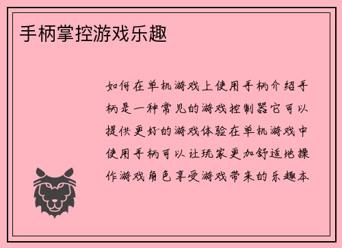 手柄掌控游戏乐趣